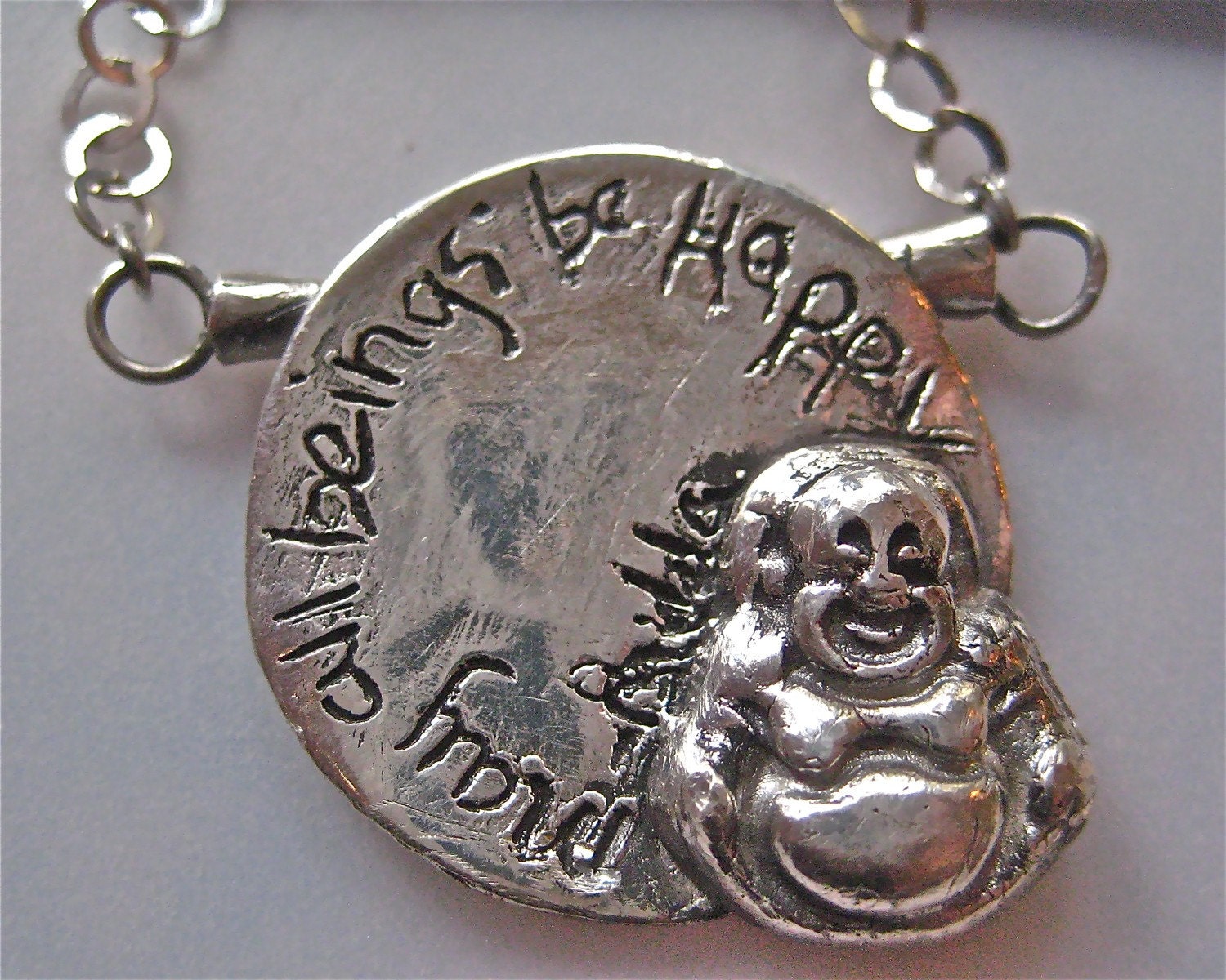 Silver Buddha Pendant may all beings be happy-buddha