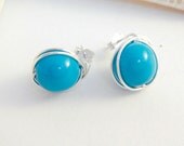 Turquoise Blue Earrings with Vintage Glass and Sterling Silver, Studs or Dangle, Modern Wedding