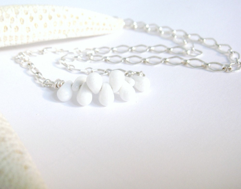 White Beaded Necklace, Modern, Mini Czech Glass Beads