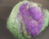 Spinning fiber batts-felting purple and green