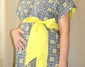 SALE - Shellz Maternity Hospital Gown in Black White Yellow Heart Floral Tile-Available in Small Only - by Mommy Moxie on Etsy