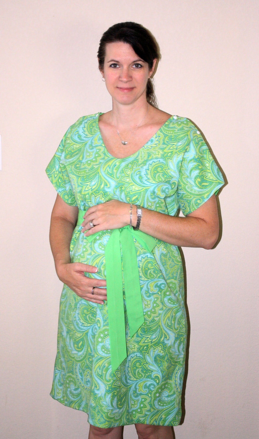 Ivan Hospital Maternity Gown in Lime Green and Blues-Deliver Your Baby in Style by Mommy Moxie on Etsy