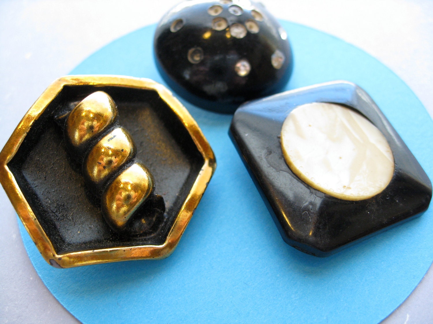 3 Large Vintage Buttons Black Decorative