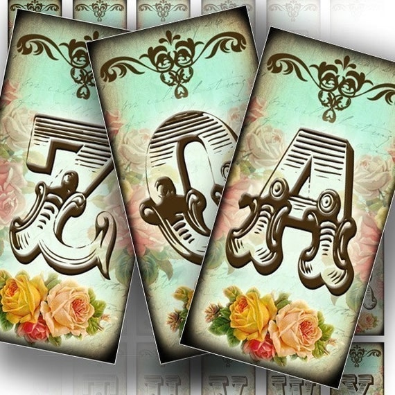 Vintage alphabet letters digital collage sheet 1x2 inch domino art download shabby chic jewelry making paper supplies(081) BUY 3 GET 1 FREE