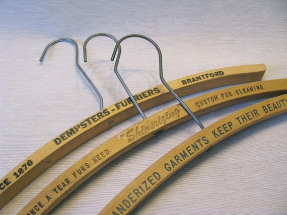 Vintage Wooden Hangers Lot Lettering Advertising Cleaners Metal Hoop Collectible
