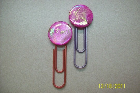 PAPERCLIPS - 2 Giant Translucent Paperclips - MOP Shell Coin Beads - Pink