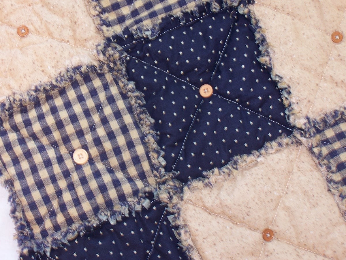 Star Table Runner in Homespun & Cotton, Button Adorned - Handmade in NJ -