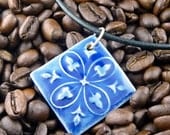 Pendant & Cord Necklace - Kiln-Fired Stoneware Clay - Royal Blue