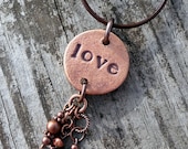 Iron Oxide Love Pendant & Cord Necklace with Beads - Kiln-Fired Stoneware Clay