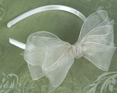 Classic Double Layer Ivory Bow Headband--Flower Girl Headband