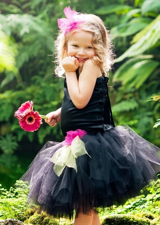 Black Flower Girl Dress--Tutu and Satin Halter Top SET ----Perfect for Weddings, Pageants, Portraits