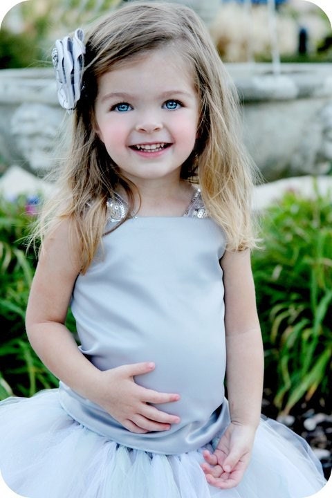 Gray Flower Girl Tutu Dress--Skirt and Top Set--Full of Glitter--Perfect for Weddings, Portraits and Pageants
