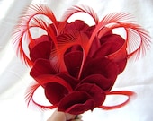 Ruby Red Velvet Flower and Feather Headband