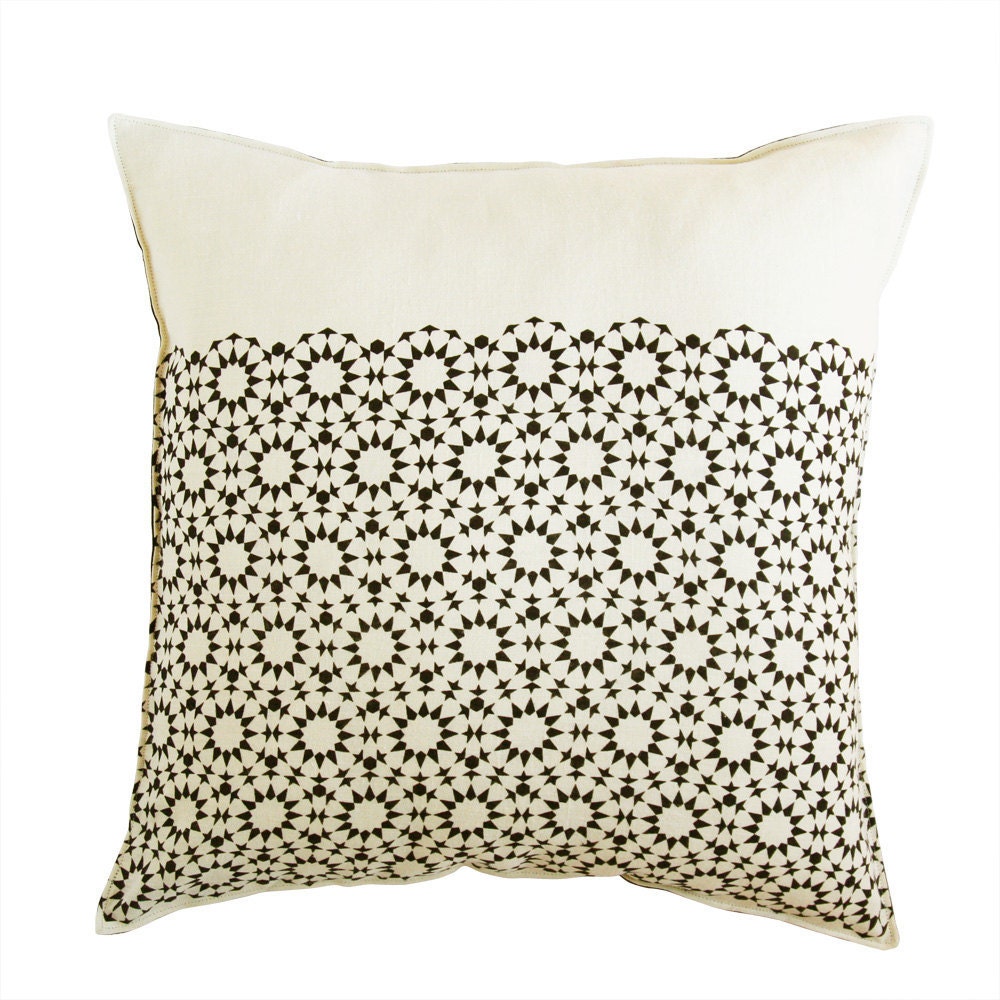 mosaic star linen pillow cover black