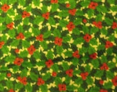 Cotton Fabric, 1 Yard, Vintage 1980's, Christmas Holly Leaves & Berries, Quilt, Quilting, Pillow, Wallhanging, Decor, Gift, More Available