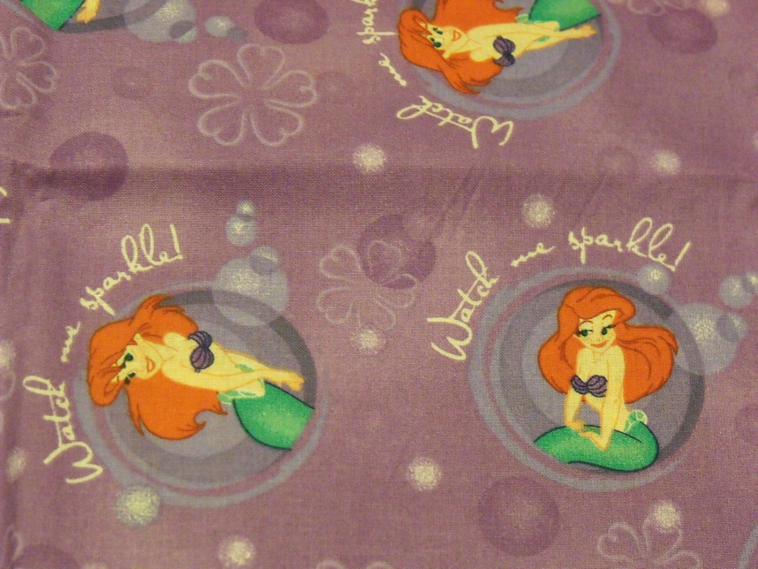 The Little Mermaid, Cotton Fabric, 1/4 Yard, Disney Ariel, Watch Me Sparkle, Quilting, Quilt, Pillow, Wallhanging, Decor