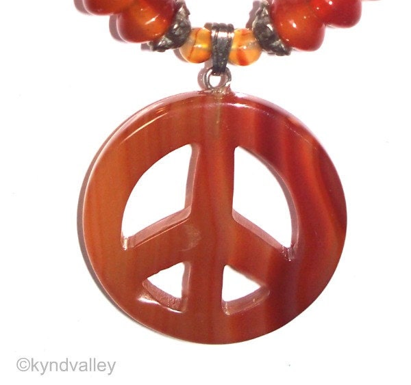 Carnelian, Peace Sign, Necklace, Handmade, Stone, Natural, Gemstone, Jewelry
