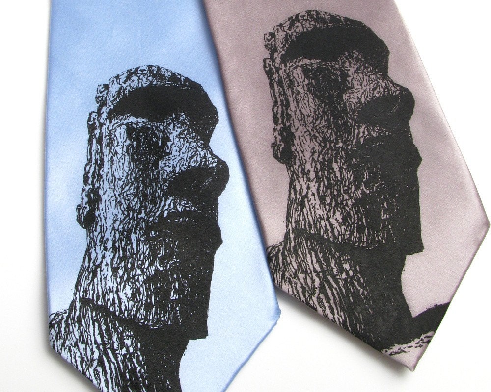 Easter Island SILK Tie - Screen Printed Microfiber Necktie