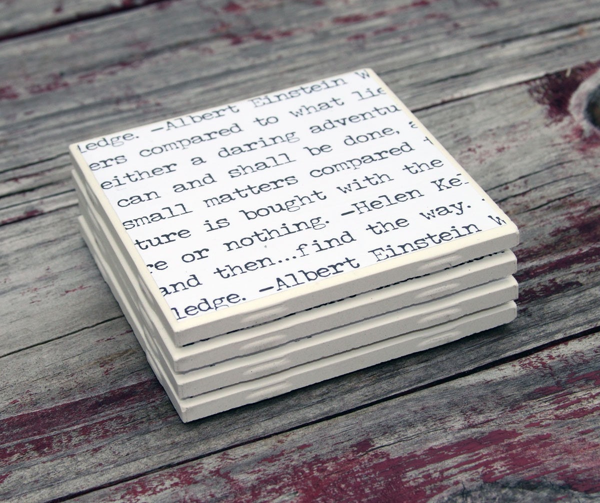 Coasters Words of Wisdom Set of 4, Ceramic, Cork, Handmade by Willow Handmade