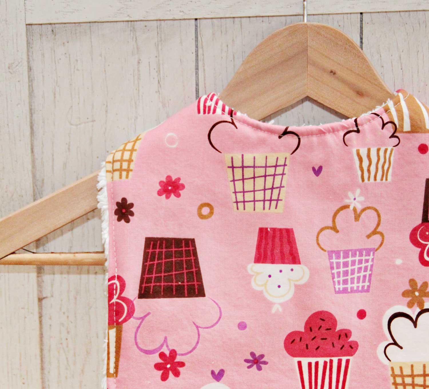 Baby Bib - Cupcakes, Large Bib, First Birthday Bib, Baby Girl Gift Handmade by Willow Handmade