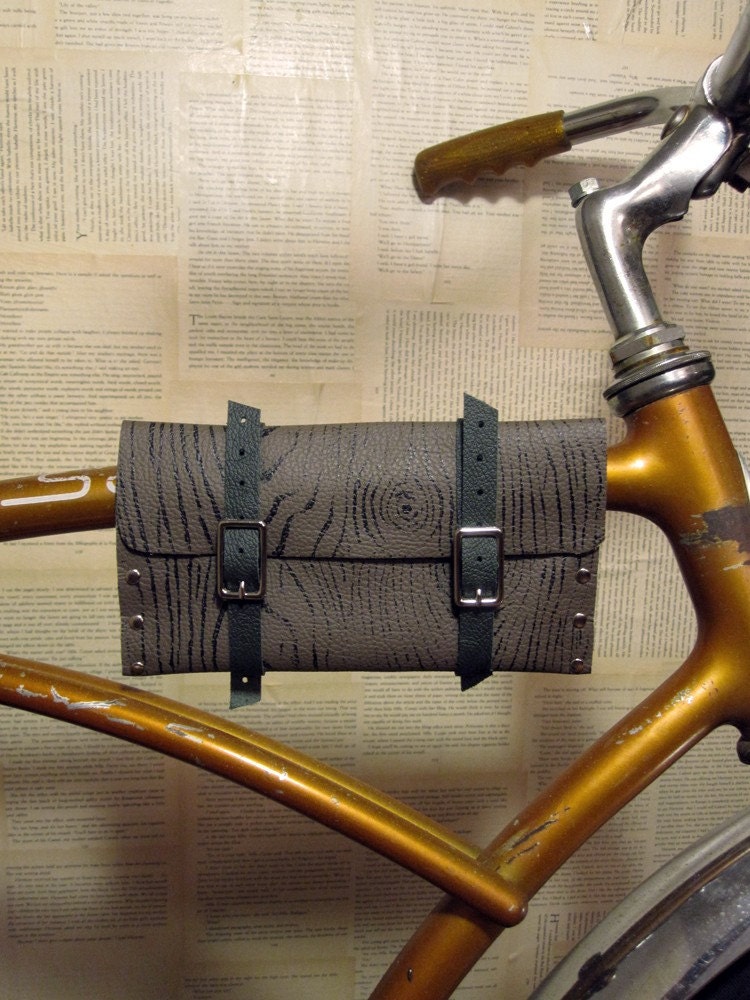Faus bois browm leather bike bag