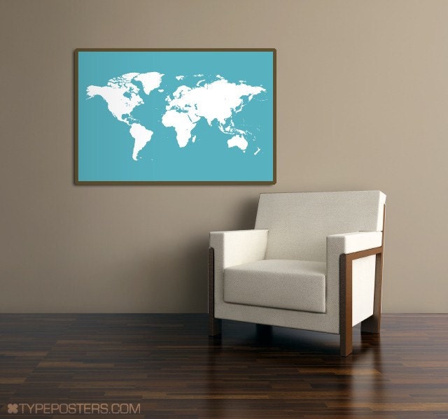 Map Of The World - 24 x 36 Art Print - Choose Your Colors