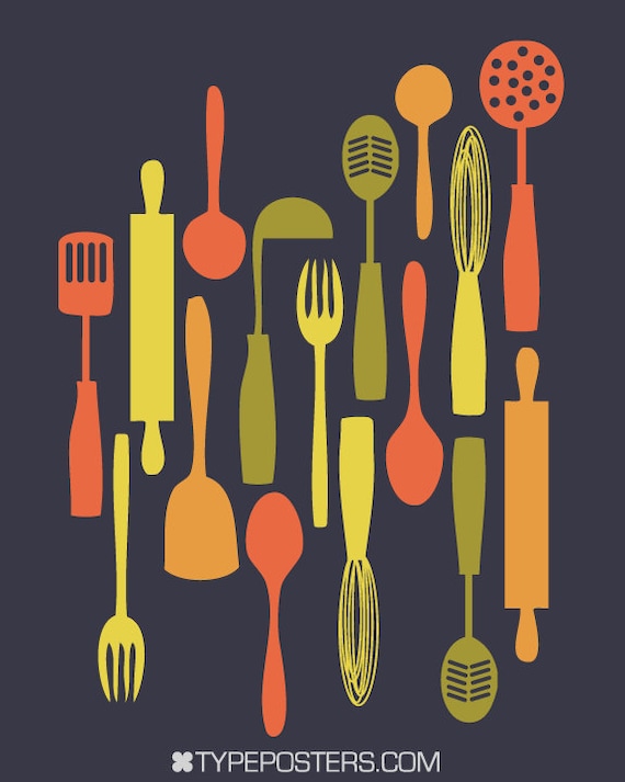 Modern Utensils - 16x20 Dark Kitchen Art Print