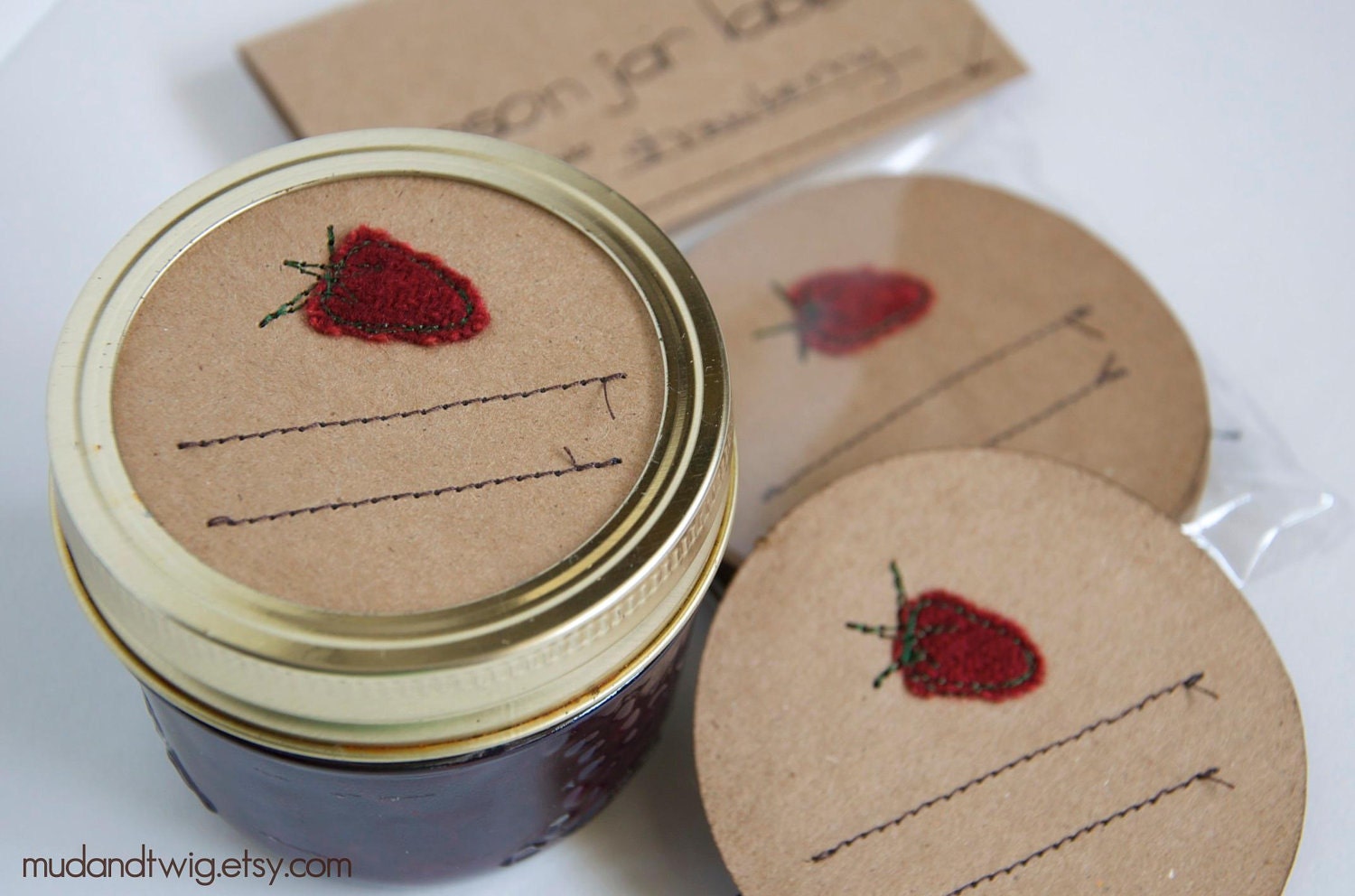Mason jar gift labels - strawberry - 6pc - regular or wide-mouth
