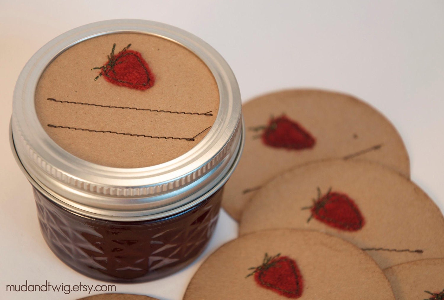 Mason jar gift labels - strawberry - 6pc - regular or wide-mouth