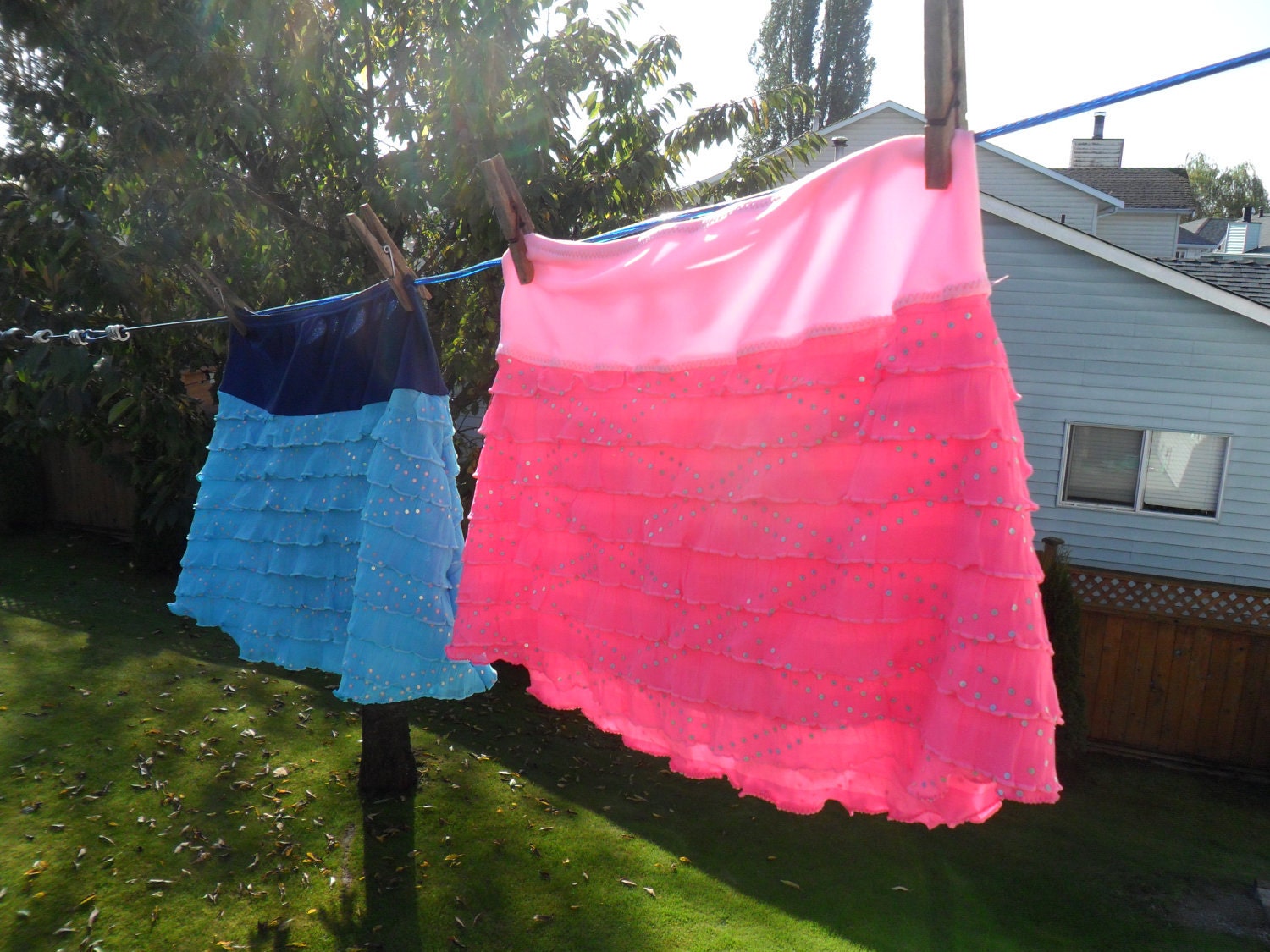 Figure skating, dance skirt - A Line layered ruffles in pink, blue or black custom made to order
