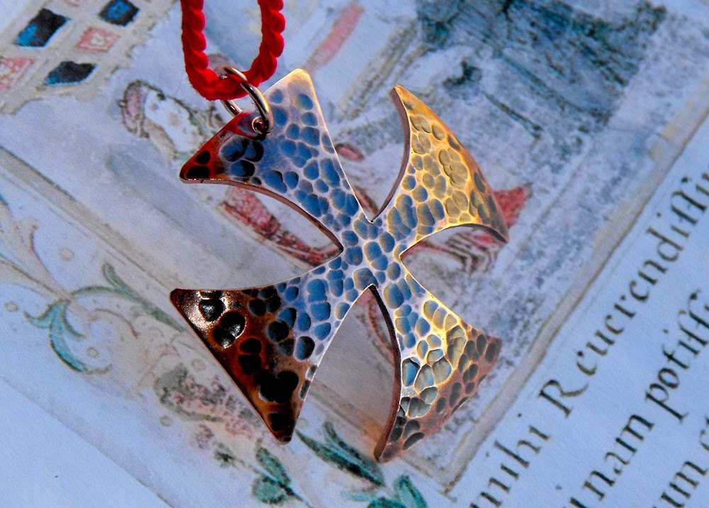 Medieval Templar Cross, the amulet of Crusader Knights (handmade copper pendant)