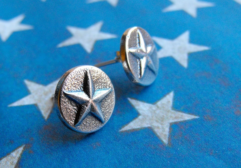 Studs sterling silver earrings with five-pointed stars (perfect for women or men)