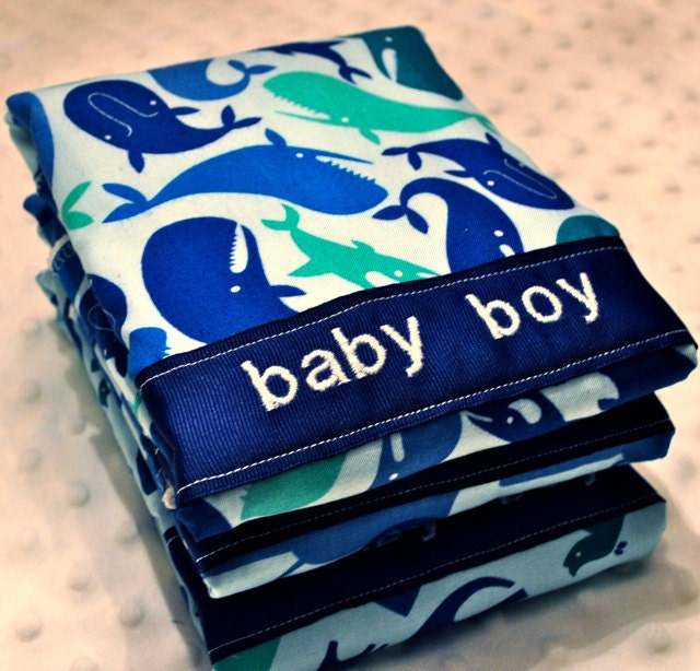 Personalized Burp Cloths - Baby Boy Dark Blue and Light Blue Zoo Animals