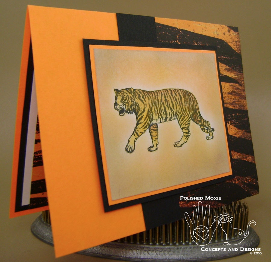 Prowling Tiger Card - Tiger on the Prowl - Animal Print, Yellowed Orange & Black - Blank Inside - Coordinating Envelope - Handmade