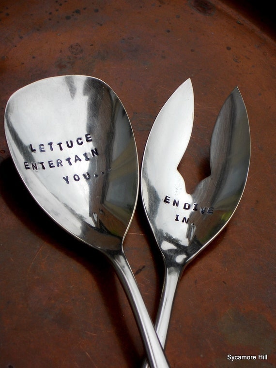 Lettuce Entertain You ... Endive In (TM) - Upcycled Vintage Silver Salad Serving Set