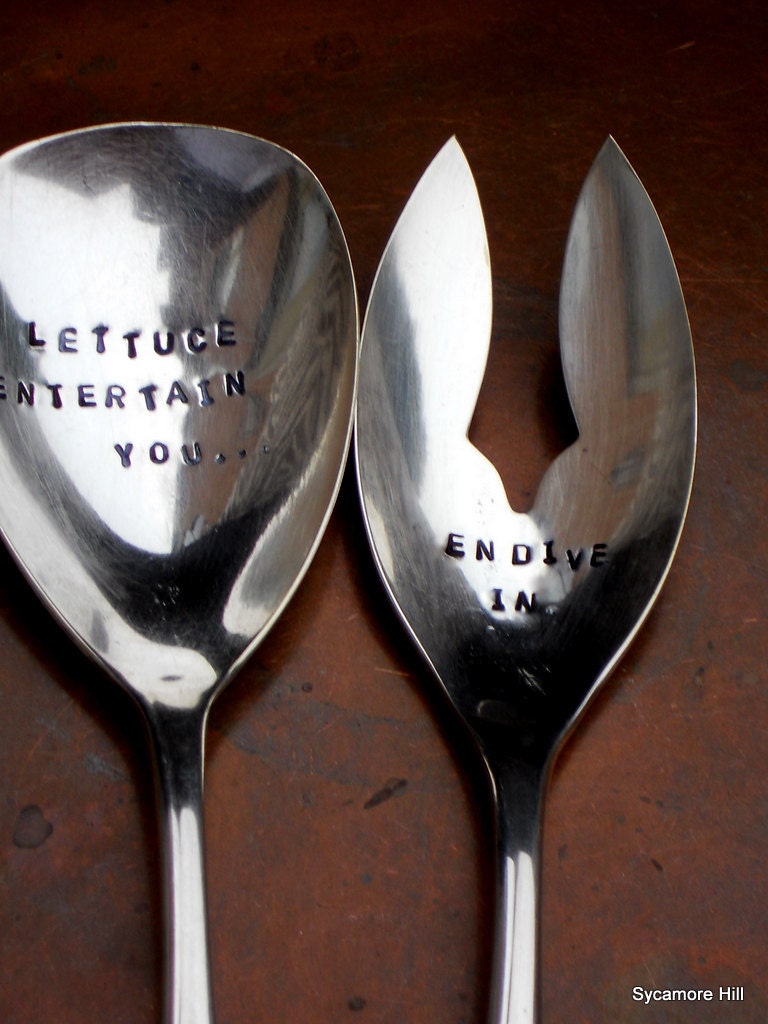 Lettuce Entertain You ... Endive In (TM) - Upcycled Vintage Silver Salad Serving Set