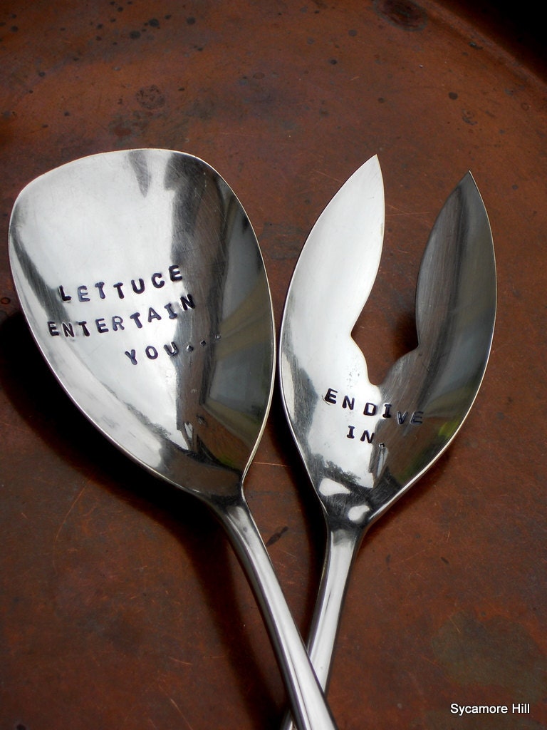 Lettuce Entertain You ... Endive In (TM) - Upcycled Vintage Silver Salad Serving Set