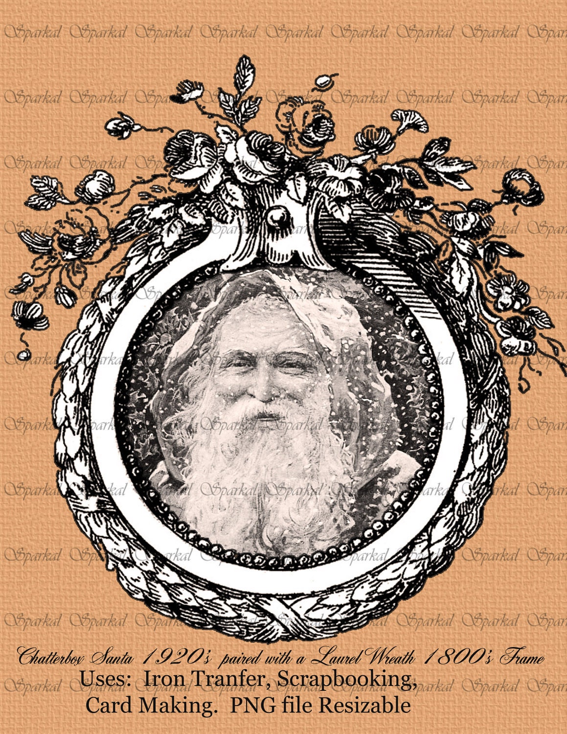 Christmas Santa Digital Clip Art 10 x 10 Resizable Collage Sheet Printable Iron Transfer, Scrapbooking Element Clip Art Il_570xn