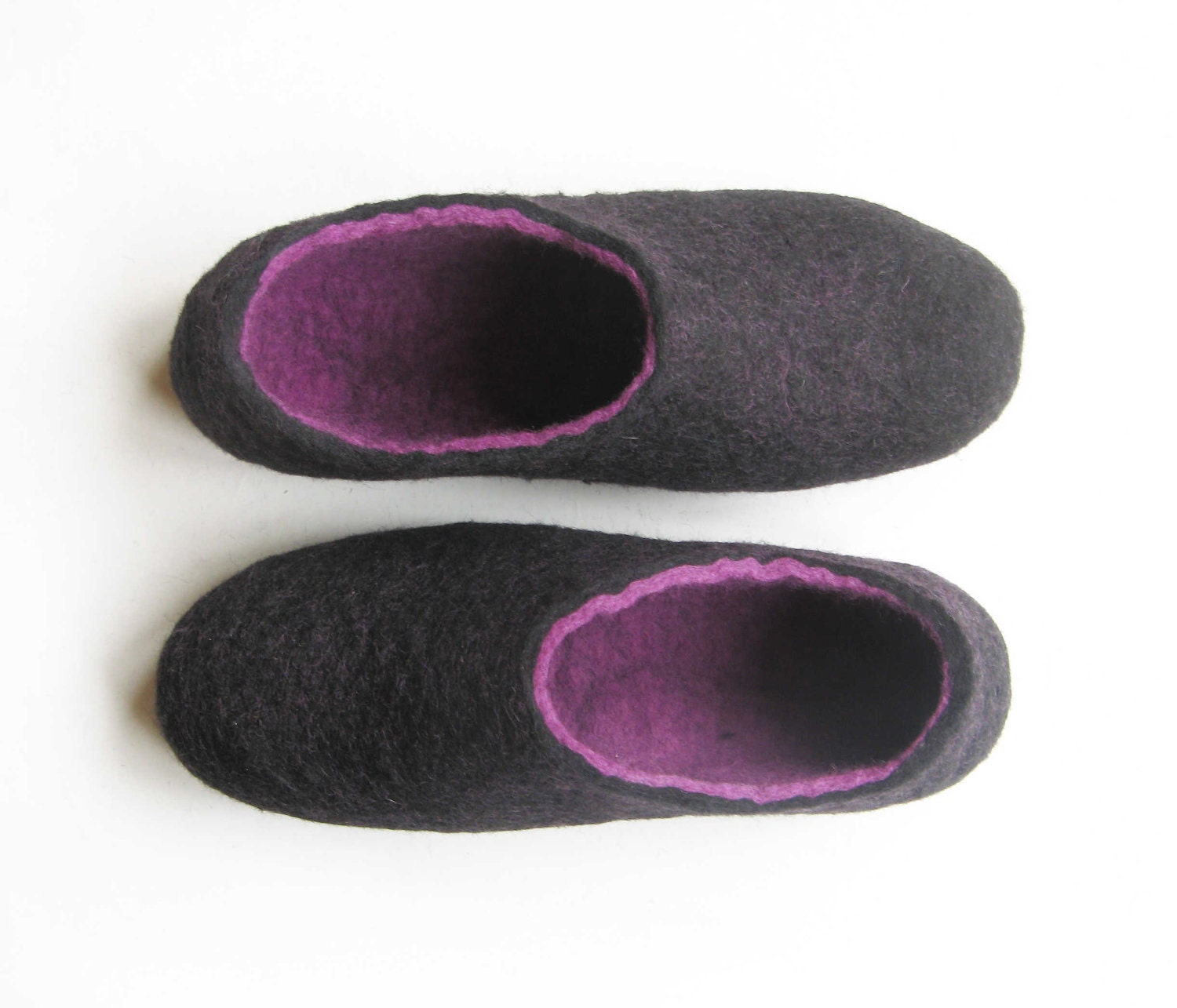 Felted Slippers Deep Purple Black. Made to Order. Women's sizes.