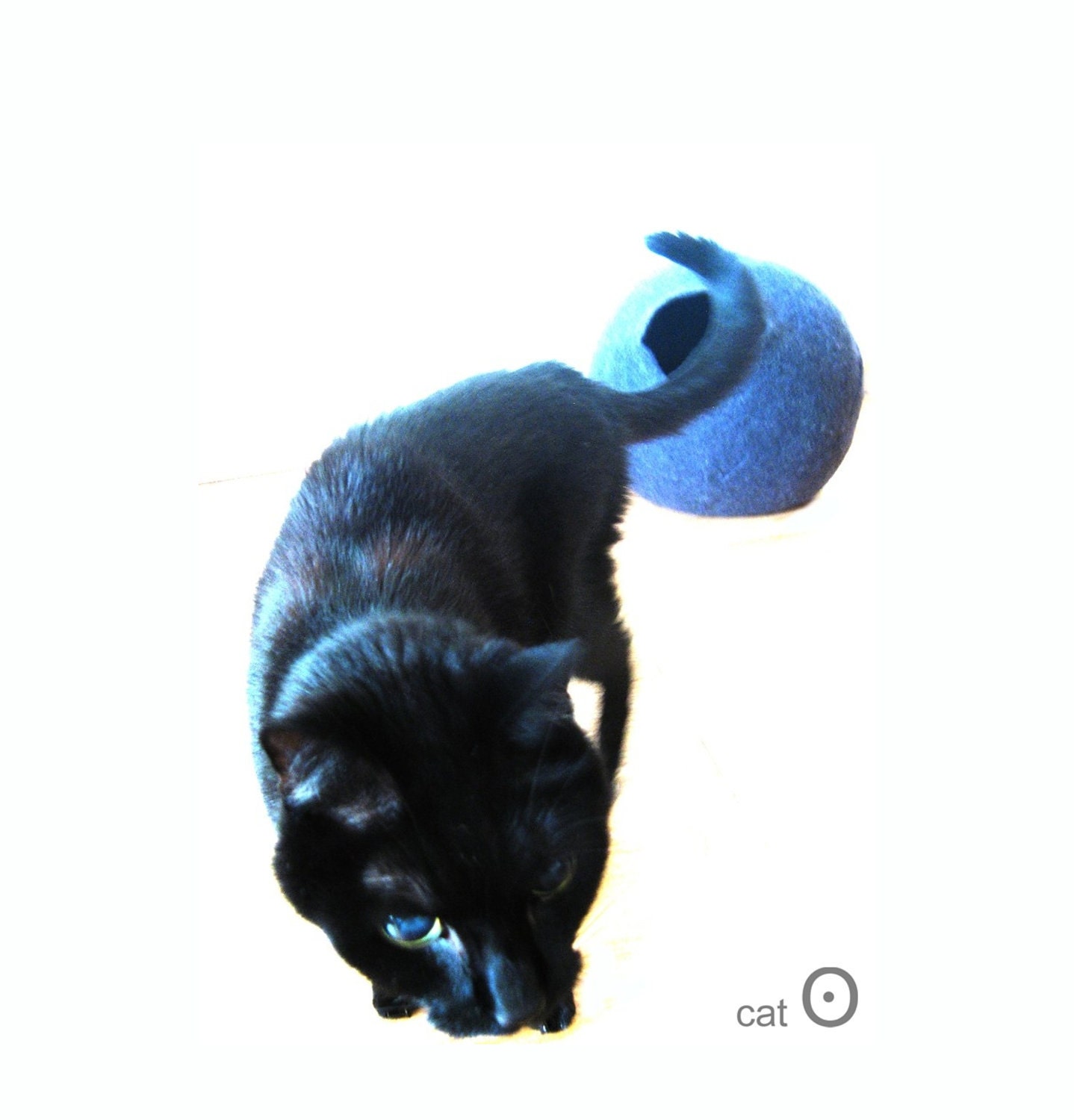 BIG. Felted Wool House Cocoon Black White with Cat Paw. Eco Cat Bed. Modern Minimal