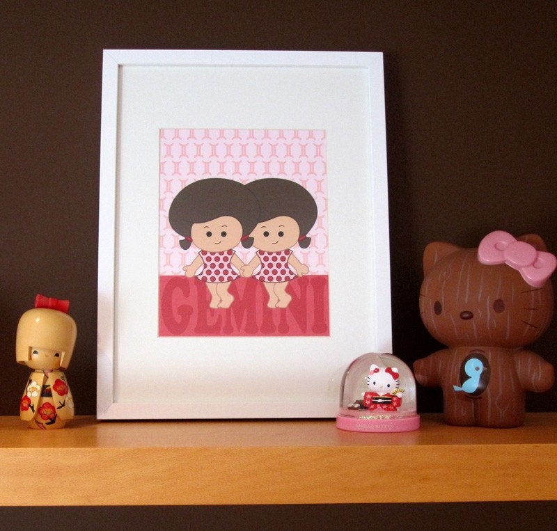 Kids Wall Art Zodiac Sign Gemini Print 8x10