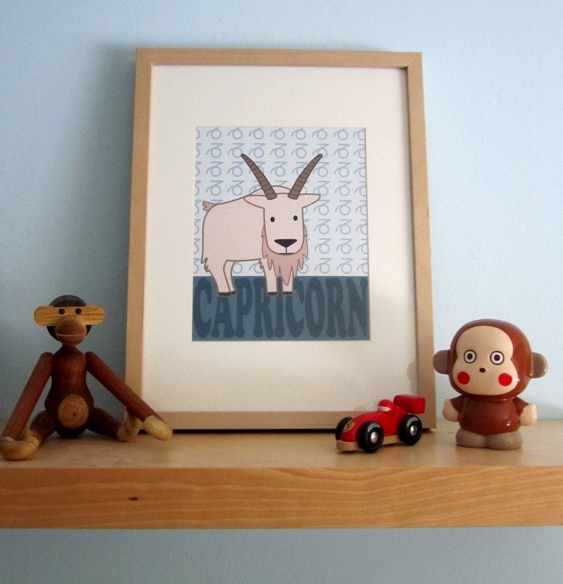 Kid's Wall Art Zodiac Capricorn Children Nursery Decor Art Print 8x10 Digital Illustration