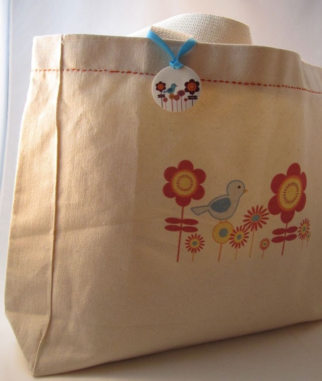 Grocery Tote - Canvas Tote Bag - 100% Cotton Tote -  Medium Size Tote Bag - Market Tote - Blue Birds