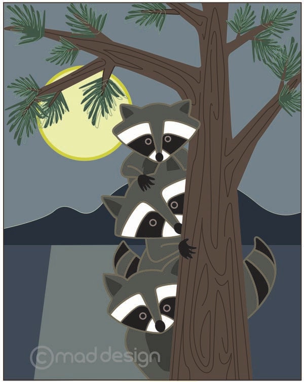 Kids Art Print - Wall Art - Forest Art - Children Decor - Nursery Art - Raccoon