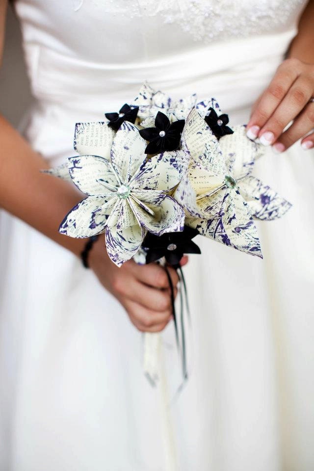Paper Wedding Bridal Bouquet- A Midsummer's Night Dream, 10 inch, 17 flowers, handmade, one of a kind, origami, destination wedding