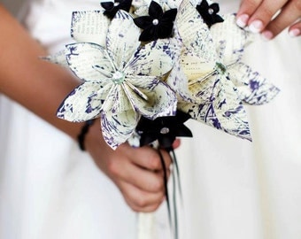 Paper Wedding Bridal Bouquet- A Midsummer's Night Dream, 10 inch, 17 flowers, handmade, one of a kind, origami, destination wedding
