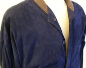 luxury Versace navy suede mens coat 1980s L