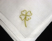 Hand Embroidered Ladies Handkerchief with Shamrock motif or alternate design
