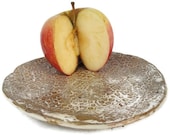 Handmade Handbuilt Rustic Lace Dessert Salad Ceramic Pottery Round Plate Milk Honey Cream Creme Beige Tan READY TO SHIP