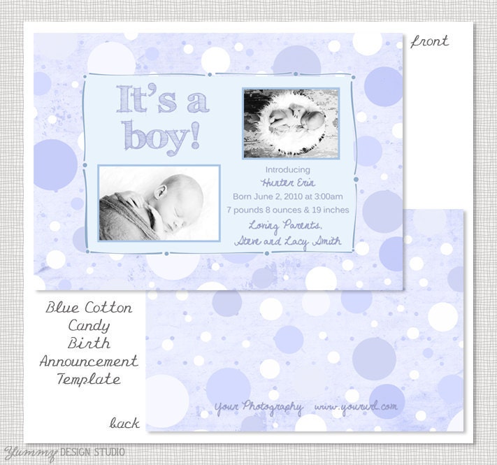 Blue Cotton Candy - 5x7 Boy Horizontal Postcard Birth Announcement PSD Template Design